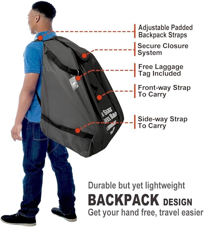 Car Seat Travel Bag for Air Travel - Profaster Airplane Carseat Gate Check Bag Backpack, Fold with Attached Carry Bag, Gray