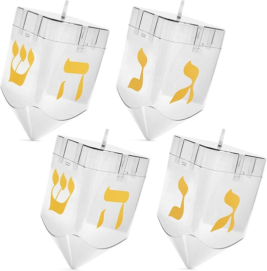 Large Fillable Dreidels for Hanukkah, Pack of 4 Plastic Dreidels Bulk, Clear Large Dreidels That Bring Joy and Tradition to Every Celebration
