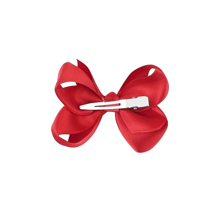 3 Inch Satin Bow for Little Girls - 2 Pcs (Red)