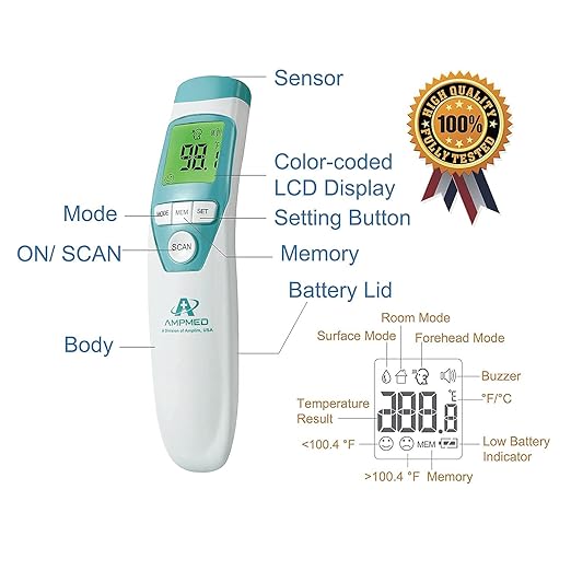 3-Pack Bundle Amplim Touchless Infrared Digital Forehead Thermometer
