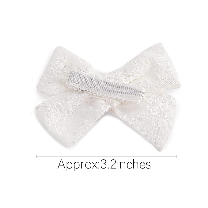 3.2'' Girls White Linen Hair Bows Clips - Alligator Clips Hair Accessories for Little Girls, Toddlers, Kids, and Teens