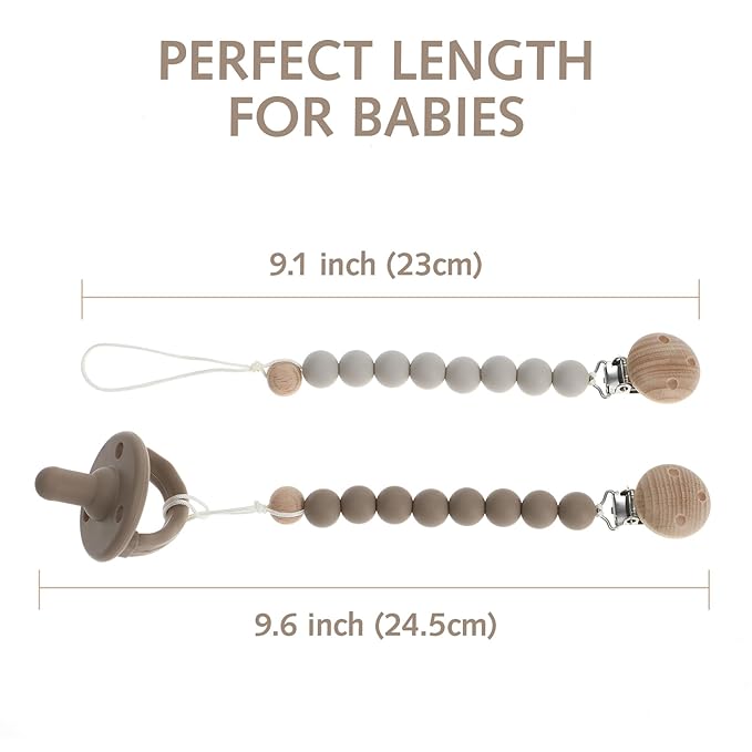 Silicone Pacifier Clips for Baby, Paci Holders Binky Clips, 2 Pack (White+Black)