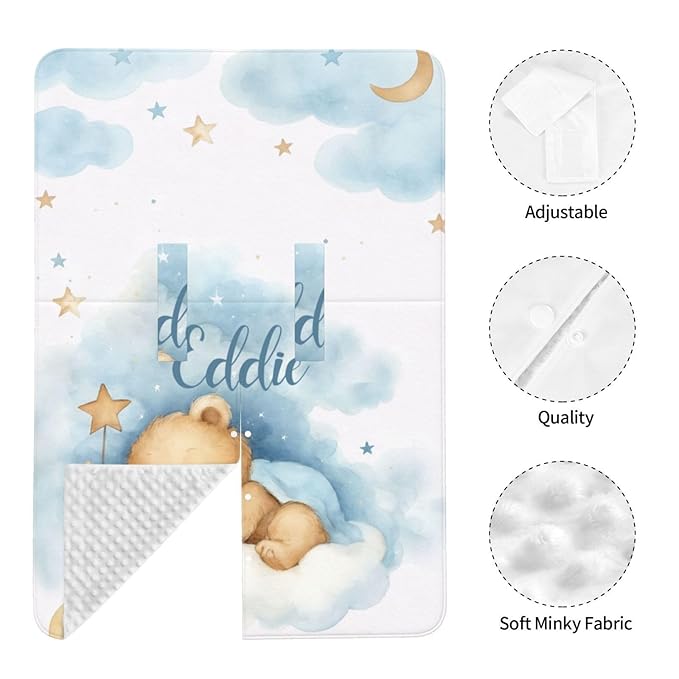 Custom Baby Car Seat Cover with Name – Personalized Sleeping Bear Nursing Cover, Infant Carseat Canopy, Shopping Cart Cover – Soft, Breathable & Warm – Ideal Shower Gift for Baby Boys
