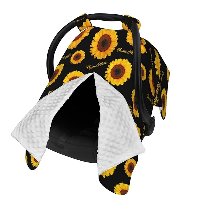 Personalized Baby Car Seat Canopy with Name – Custom Sunflower Minky Nursing Cover for Boys & Girls, Soft Stroller Cover for Infants & Newborns, Carseat Canopy for Breastfeeding