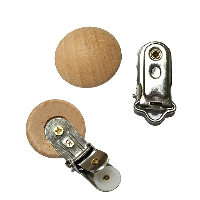 20pcs/lot Metal Wooden Suspender Pacifier Clips Solid Color Dummy Holders Cute Soother Clasps DIY Pacifier Chain Accessories (3.5cm withouthole)