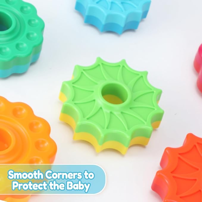 Riuja Baby Spinning Stacking Toys, 1-3 Rainbow Ring Stacker Montessori Toys for Babies, Sensory Toys for Toddlers, Christmas and Birthday Gifts Suitable for Boys and Girls (16 inches)