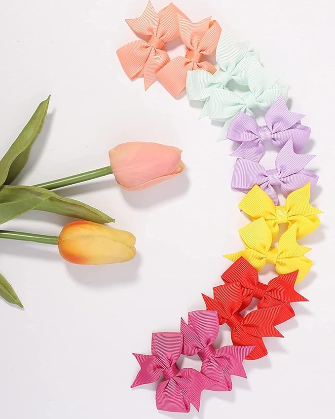ALinmo Baby Hair Clips 60PCS - 2" Fully Lined Tiny Hair Bows Alligator Clips for Infants and Toddlers in Pairs