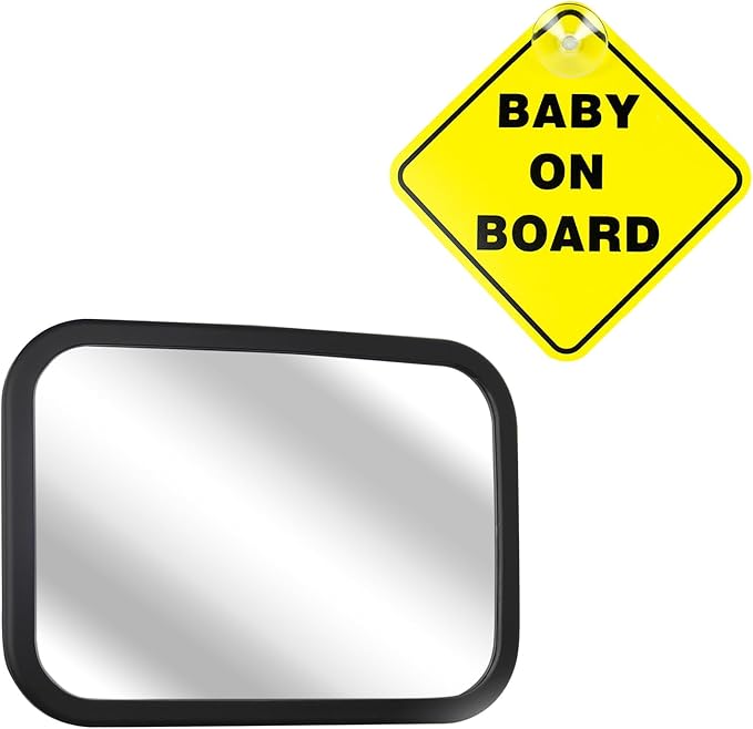 Baby Car Mirror for Rear Facing Infant with Wide Crystal Clear View, Shatterproof, Adjustable, Safety and Stable, Crash Tested and Certified (Black)