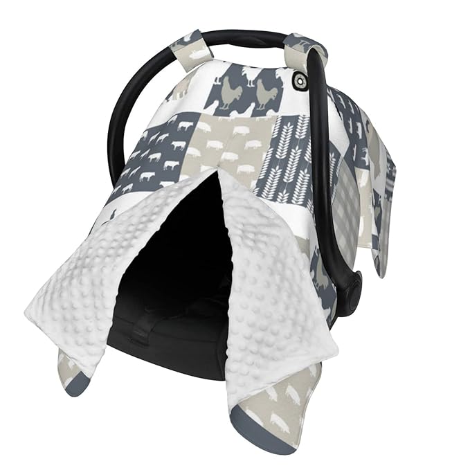 Personalized Farming Theme Truck and Cow Baby Infant Car Seats Canopy for Babies with Name, Multi-use Blankets for Baby Boys Girls, Peekaboo Minky Nursing Stroller Cover Canopies for Newborn
