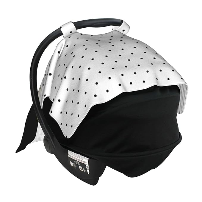 Black White Polka Dot Bow Car Seat Canopy Cover, Universal Fit for Infant Car Seats，Breathable,Multi-Use Nursing Cover, Gift Ready