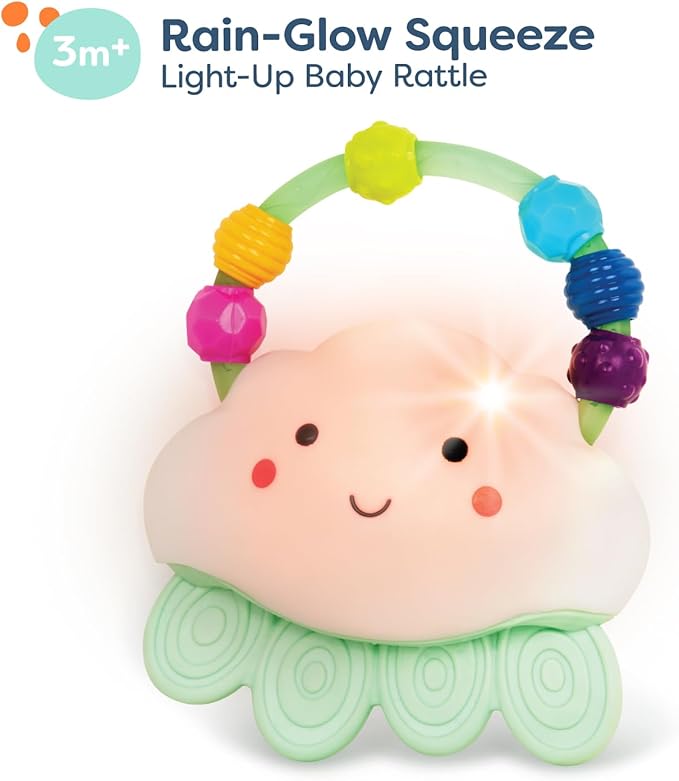 B. toys – Baby Light – Up Cloud Rattle – Rain – Glow Squeeze – Sensory Development & Comfort - Teething Rattle Toys for Babies 3+ Years Months
