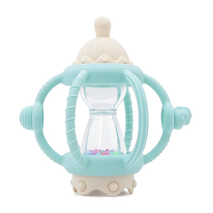 Baby Carousel Teething Toy with Soft Silicone & ABS, 2-in-1 Rattle and Removable Teether Ring, BPA-Free Multi-Sensory Toy for Infants 0–12 Months Newborn Gift for Boys and Girls (Mint Green)