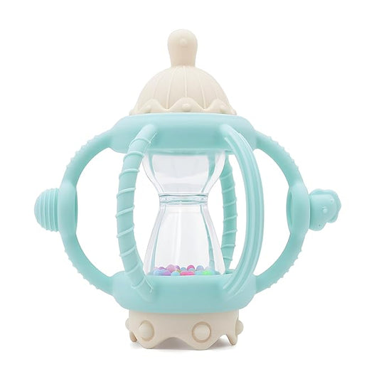 Baby Carousel Teething Toy with Soft Silicone & ABS, 2-in-1 Rattle and Removable Teether Ring, BPA-Free Multi-Sensory Toy for Infants 0–12 Months Newborn Gift for Boys and Girls (Mint Green)
