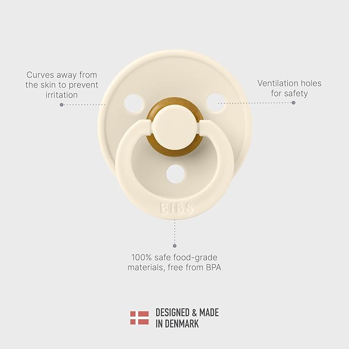 BiBS Liberty Pacifier 2-Pack, BPA Free Pacfiers with Natural Latex Round Nipple, Made in Scandinavia, Size 1 (0-6 Months), Capel Blush