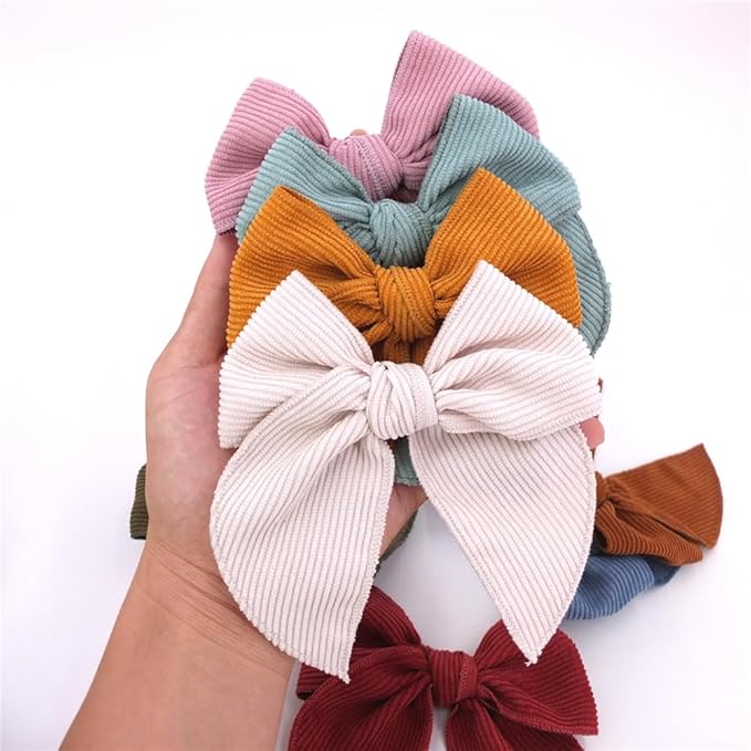 Pack of 16 Large Velvet Hair Accessories - Fable Bow Alligator Clips for Girls, Toddlers, Kids and Women (Corduroy)