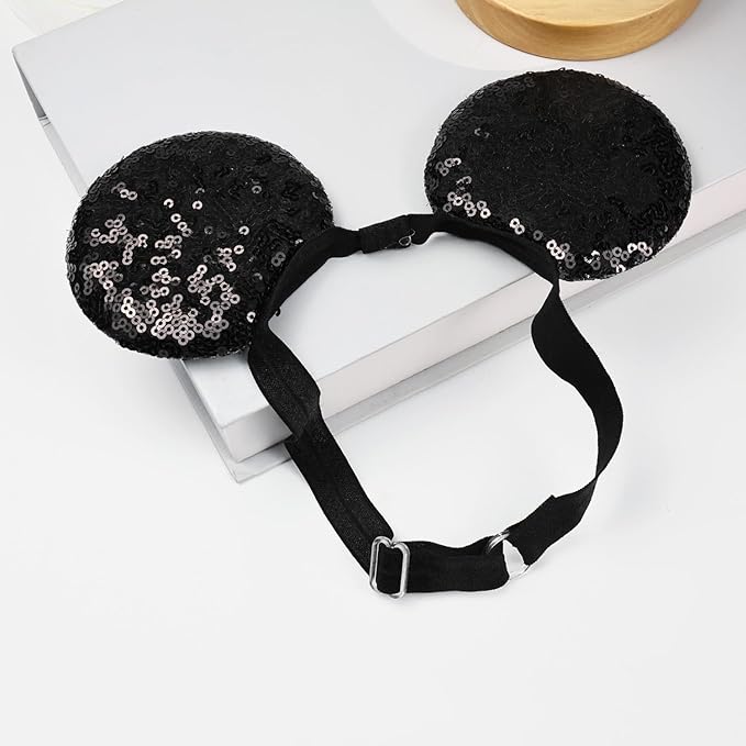 Adjustable Mouse Ears Headband, Sequin Ears Elastic Hairband for Unisex Kids Baby Boys Girls Toddlers Party Festival Supplies