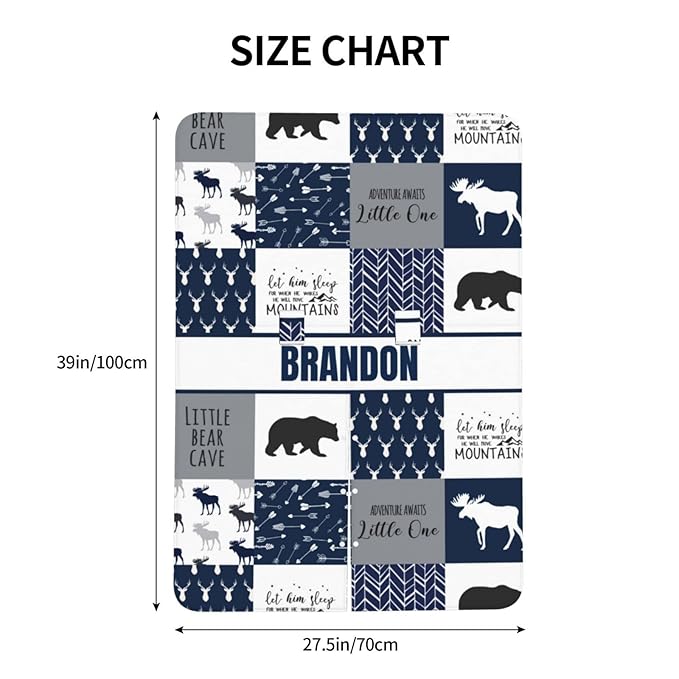 Personalized Baby Car Seat Canopy for Babies, Custom Name Car Seat Covers for Boys, Opening Minky Nursing Breastfeeding Cover for Infant, Carseat Canopies for Newborn (Woodland Deer Bear Blue)