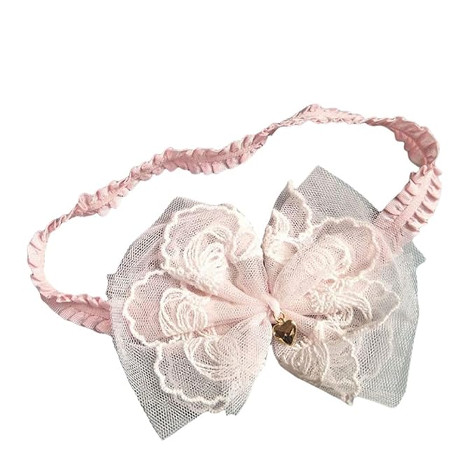 Lace Flower Bow Baby Girls Headband Pink Knot Infant Wrap Soft Chiffon Elastic Baby Turban Hair Band for Newborn Infant Toddler Kids (Pink D)