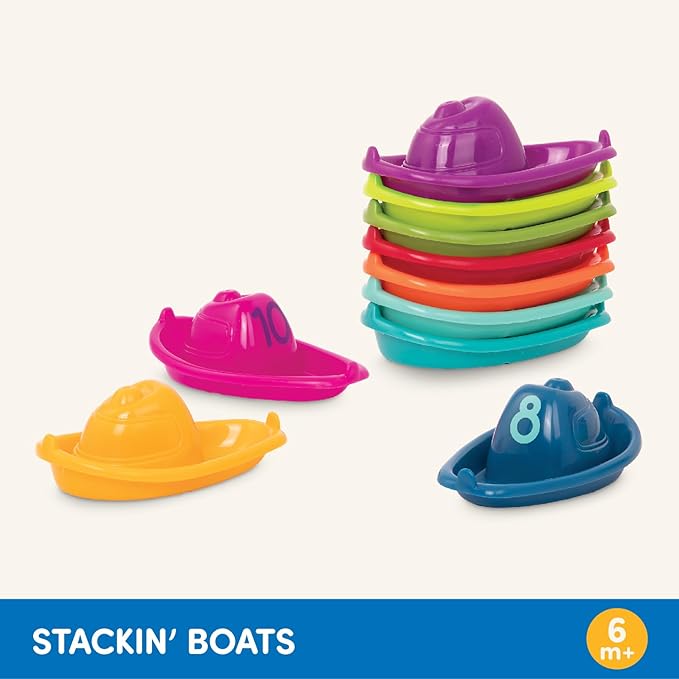 Battat – 10 Stackin' Bath Boats – Numbered & Stackable Bathtime – Floating Toys for The Bath, Pool, Beach – Educational Toys – 6+ Months