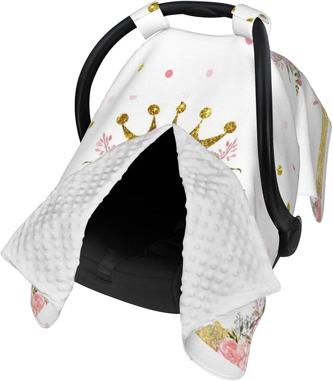 Personalized Customization Floral Crown Car Seat Cover, Peekaboo Opening Carseat Canopy for Newborn, Babies Multiuse, Mom Nursing Breastfeeding, Infant Toddler Blanket