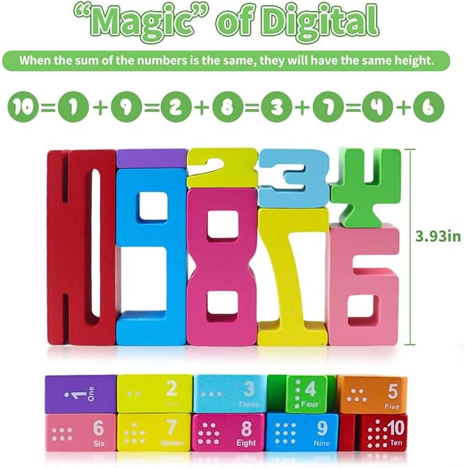 rytopt Wooden Number Building Blocks, 20Pcs Digital Building Blocks from 1 to 10, Easter, Party Favors, Stocking Stuffers, Classroom Must Haves, Back to School Supplies, School Supplies