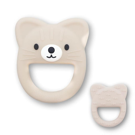 Baby Teether, Safe Chew Toy for Infants, Soothing Relief for Teething Pain, Cute Animal Shape, Easy Grip for Tiny Hands (Beige Cat)