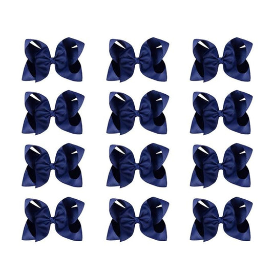DEEKA 12 PCS 6" Big Hand-made Grosgrain Ribbon Hair Bow Alligator Clips Hair Accessories for Little Teen Toddler Girls - Navy Blue