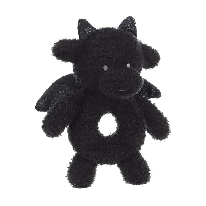 Apricot Lamb Dragon Rattle Soft Baby Rattle for Boys and Girls, Plush Stuffed Animal Rattle Toy Lovey for The Newborn, 0-3 Months, 0-6 Months and Above, 4.8 Inches (Black)