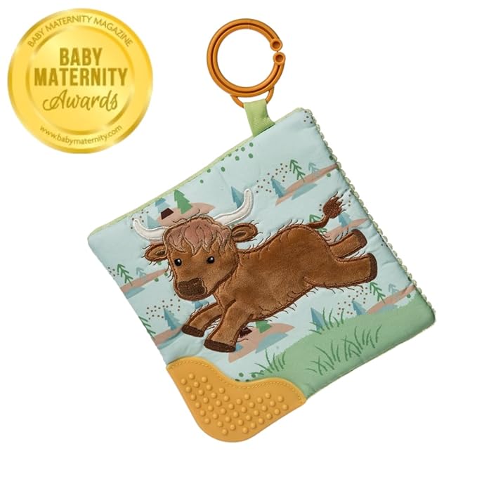 Mary Meyer Crinkle Teether Toy with Baby Paper and Squeaker, 6 x 6-Inches, Hetty Highland Cow