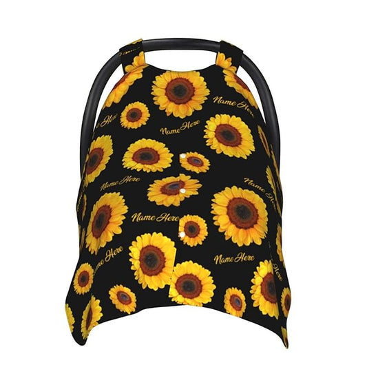 Personalized Baby Car Seat Canopy with Name – Custom Sunflower Minky Nursing Cover for Boys & Girls, Soft Stroller Cover for Infants & Newborns, Carseat Canopy for Breastfeeding