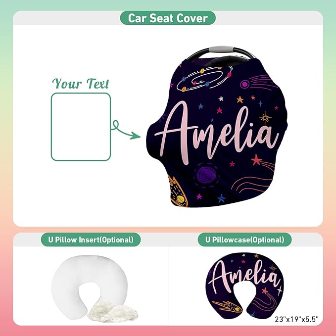 Personalised Car Seat Cover for Babies - Multi-use Carseat Canopy Cover with Name, Deep Purple Star Car Seat Covers, Christmas Birthday Gifts for Infant Boys and Girls