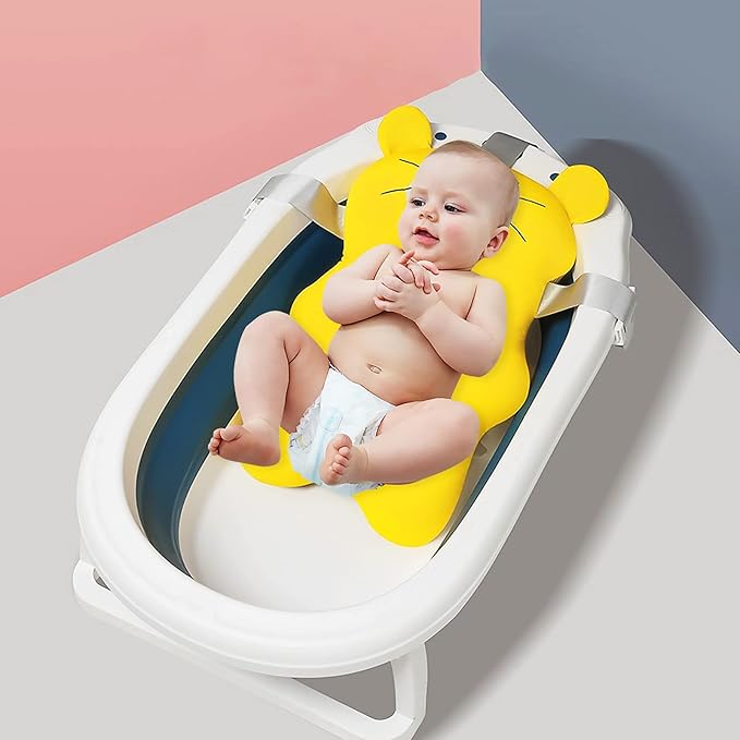 SONARIN Baby Bath Pad,Non-Slip Baby Bath Cushion Mat Infant Floating Bathtub Pad Newborn Bath Tub Seat Mat Soft Bath Pillow for Tub Adjustable Baby Shower Support Seat for Baby 0-12 Months(Yellow)