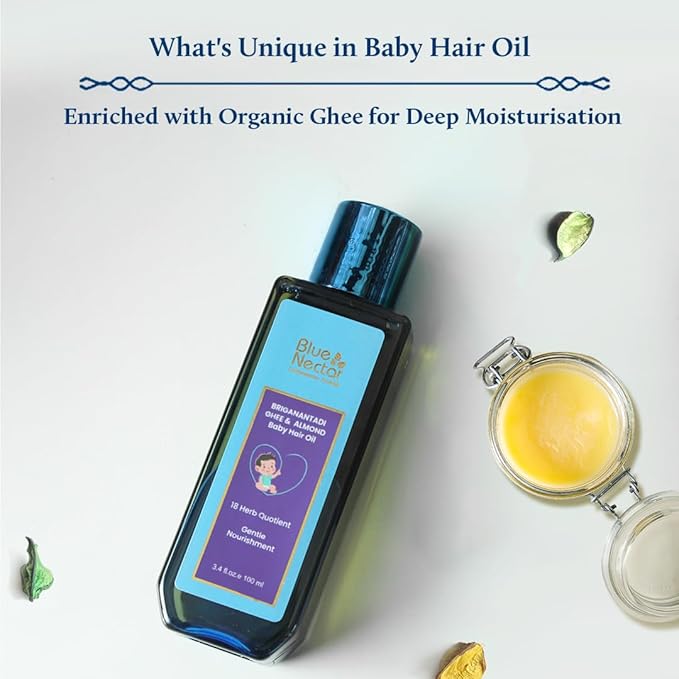 Blue Nectar Baby Shampoo for Kids with Natural Ghee | No Tear Formula (6.76Fl Oz) with Baby Hair Oil with Organic Ghee, Almond Oil, Coconut Oil (3.38Fl Oz)