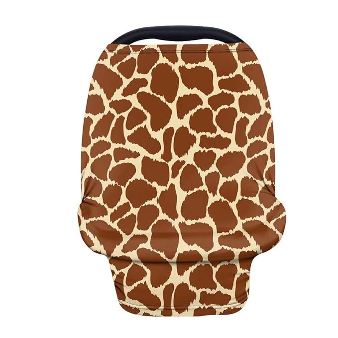 Forchrinse Giraffe Animal Print Car Seat Cover Soft Nursing Cover for Baby Breastfeeding Baby Blanket Stretchy Infant Carseat Canopy for Boys Girl Multi-Use Cover for Highchair,Stroller,Shopping Cart