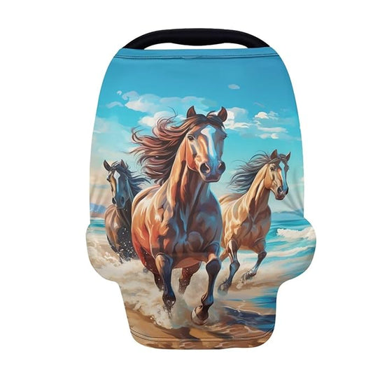ZFRXIGN Horse Nursing Covers for Breastfeeding and Car Seat Baby Car Seat Covers, Infant Stroller Cover, Carseat Canopy Carseat Cover Girls Blue Beach Sky