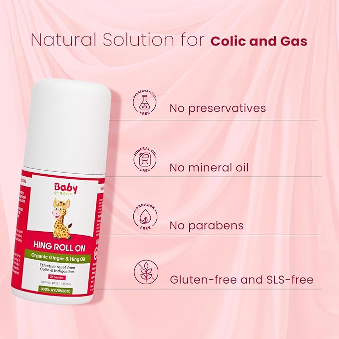 Baby Organo Hing Roll On for Gas, Colic & Indigestion Relief – Tummy Roll On for Babies & Newborns – Fast Acting Natural Ayurvedic Formula – 40ml / 1.35 fl oz