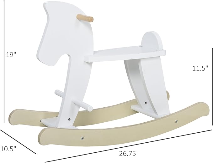 Qaba Wooden Rocking Horse Toddler Baby Ride-on Toys for Kids 1-3 Years with Classic Design & Solid Workmanship, White