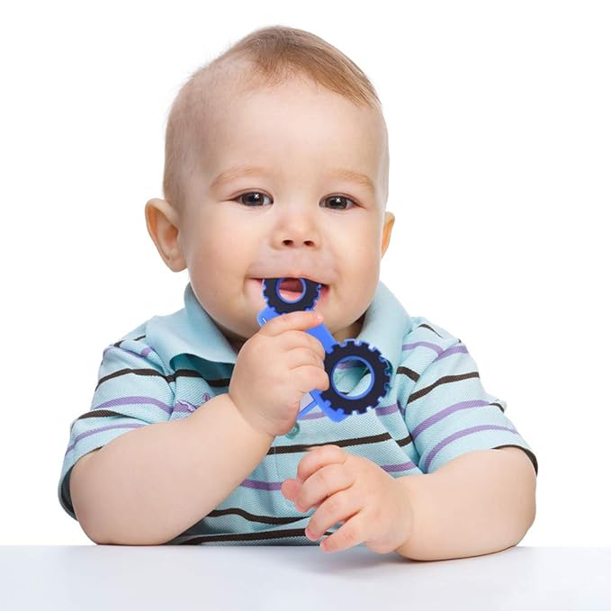 Baby Tractor Car Silicone Teether,Sensory Chew Toys,BPA Free Soft and Effective Infant Teething Pain Relief Toys,Freezer Safe,Food Grade Silicone,Best Shower Gift for Boys and Girls (Blue)