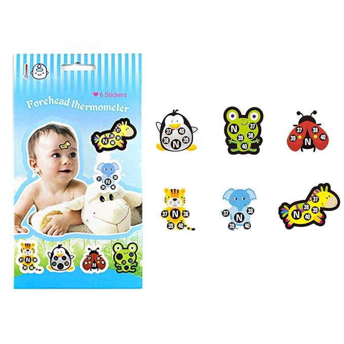 Stick-On Fever Cute Cartoon Forehead Fever Stickers Temperature Fever for Kids Baby Adults Home Supplies Fever Patches Animal Appearance Continuously Fever Temperature Monitoring
