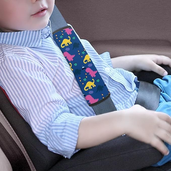 ENLACHIC Baby Car Seat Belt Cover, Cute Dinosaur Print Car Seat Shoulder Strap Pads, Infant Car Seat Cushion Safety Seatbelt Protector for Kids Boys Girls,Pink Yellow Dinosaurs