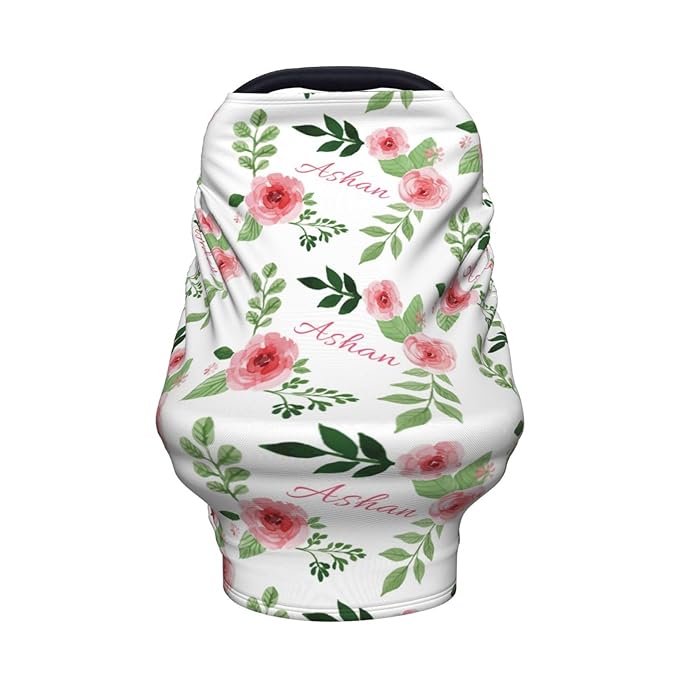 Personalized Baby Car Seat Cover for Girls, Custom Floral Nursing Covers for Breastfeeding with Name, Infant Stroller Cover, Baby Carseat Canopy for Newborn, Multiuse Car Seat Canopies