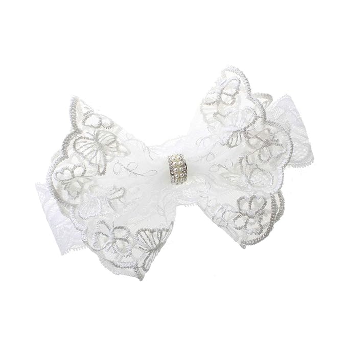 BBTDIN Baptism Christening Headbands Baby Girls Flower Lace Hair Hand White Bow BBG11 (Big Bow)
