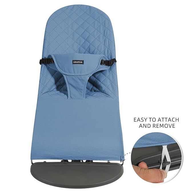 iGRATENS Fabric Seat for Bouncer - Cover for Baby Bjorn Bouncer Balance Soft & Bliss, 100% Cotton, Skin -Friendly, Machine Washable, Blue
