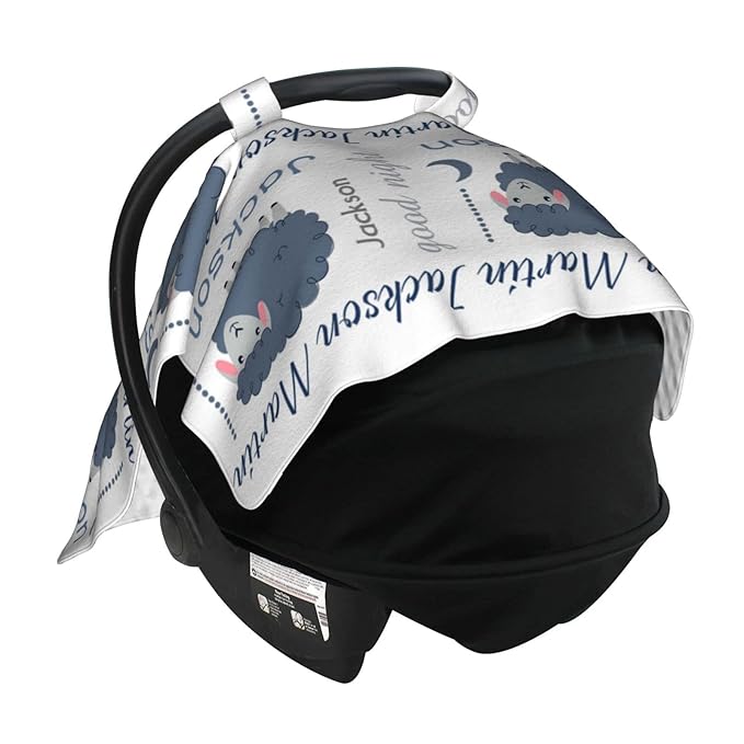 Personalized Baby Car Seat Cover Canopy with Name for Girls Boys Custom Sheep Baby Carrier Covers