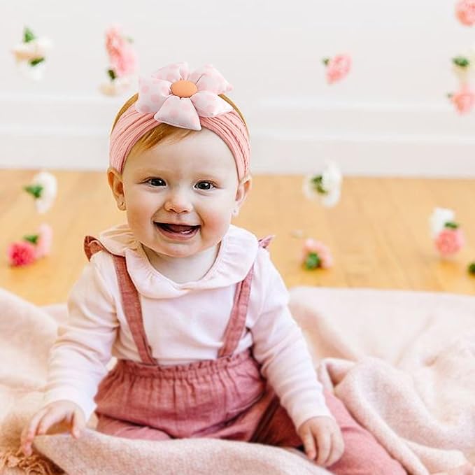AQOKKA Baby Flower Headbands Nylon Baby Girl Headbands Soft Handmade Hairbands Toddler Hair Accessories for Girls Baby Newborn Infant Kids