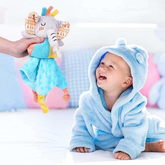 Vicloon Elephant Baby Security Blanket, 3IN1 Plush Baby Security Blanket with Tags&Teether, Babies Security Blanket for Boys&Girls, Security Blanket for Nursery Strollers, Cribs, Car Seats(Blue)