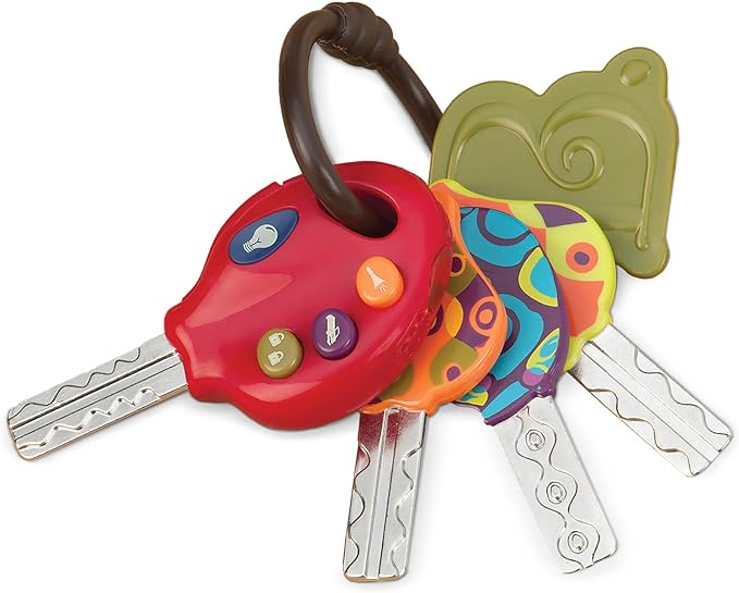 B. toys – LucKeys – Pretend Play Keys – 4 Textured Toy Keys for Babies & Toddlers – Flashlight & Car Sounds – 10+ Months