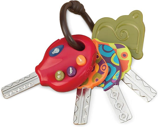 B. toys – LucKeys – Pretend Play Keys – 4 Textured Toy Keys for Babies & Toddlers – Flashlight & Car Sounds – 10+ Months