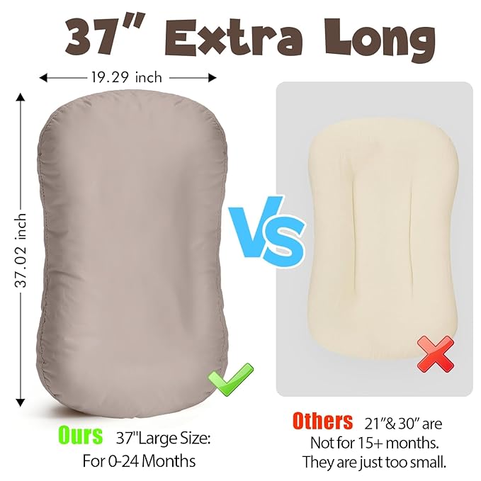 Extra Large Baby Lounger for Newborn, Infant Lounger 0-24 Months - Ergonomic Cotton Baby Nest with Tummy Time Support, Portable Floor Seat for Motor Skill Development, Newborn Essentials Gift