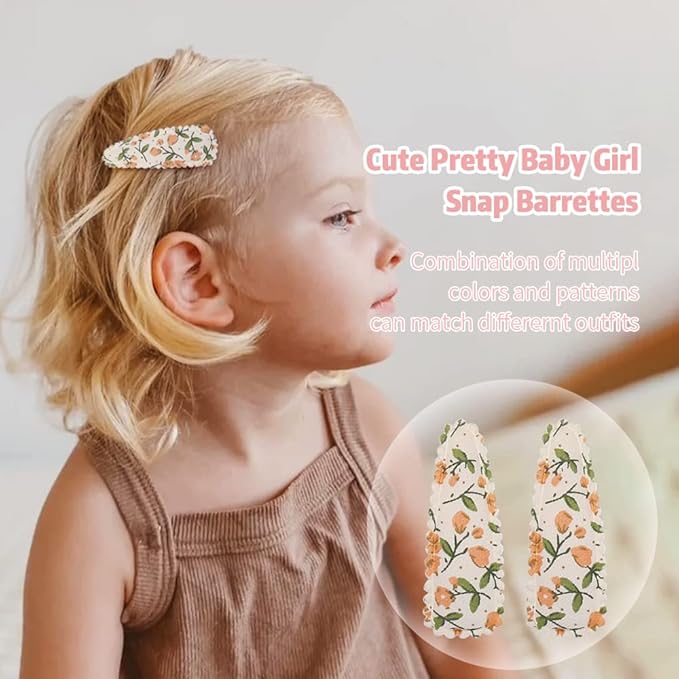 20 Pcs Girl Hair Clips Floral Print Toddler Hair Clips Non Slip Wrapped Snap Hairpins for Kids Barrettes Hair Accessories for Baby Toddler Girls (Light Color)